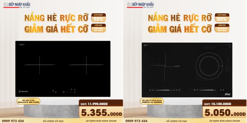 Bếp điện từ nhập khẩu 2 vùng nấu nhập khẩu