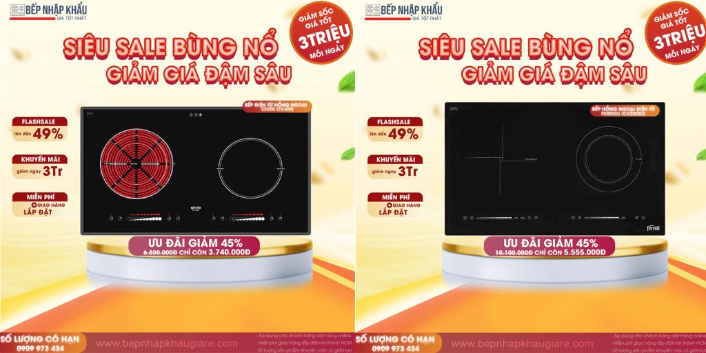 Bếp điện từ hồng ngoại nhập khẩu giảm giá 49%