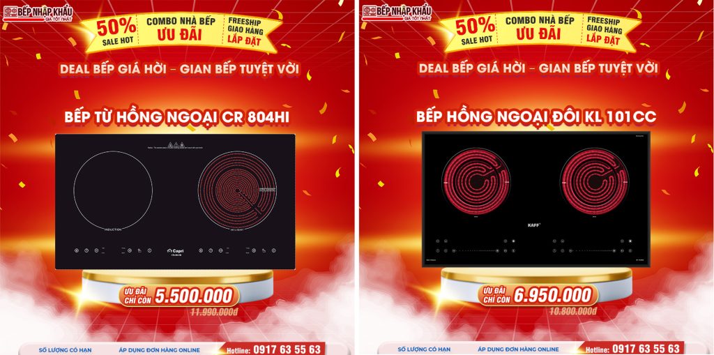 Bếp điện từ hồng ngoại Capri và bếp hồng ngoại đôi Kaff