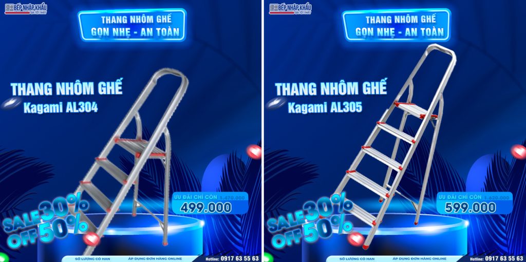 Thang nhôm ghế tay vịn cao cấp kagami al305 và al 304