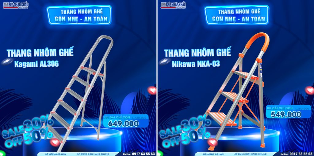 Thang nhôm ghế tay vịn cao cấp kagami al306